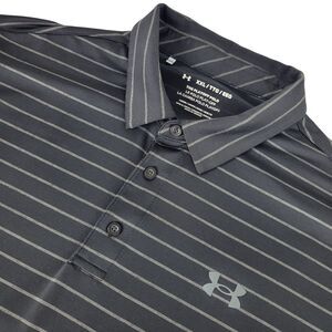 Under Armour Playoff Polo Shirt Men XXL 2XL Black Gray Striped Performance Golf